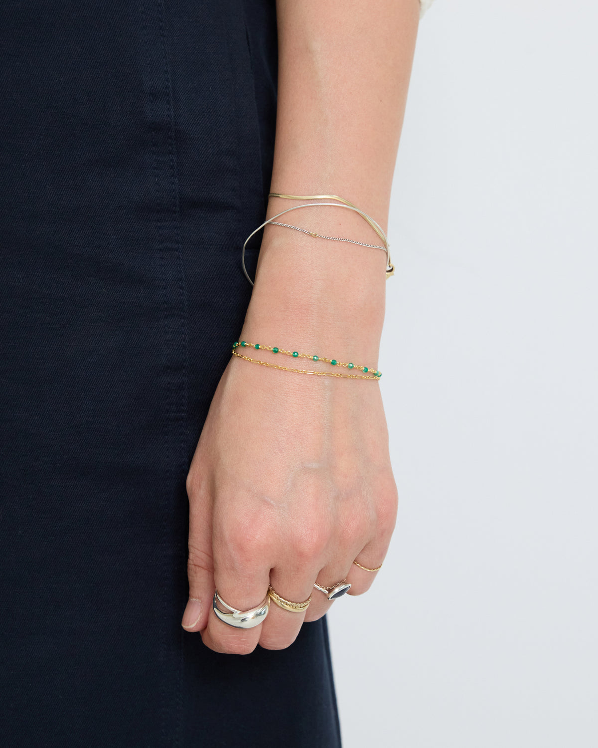 green onyx double link bracelet – slow jewelry handmade in Seoul | HANNA543