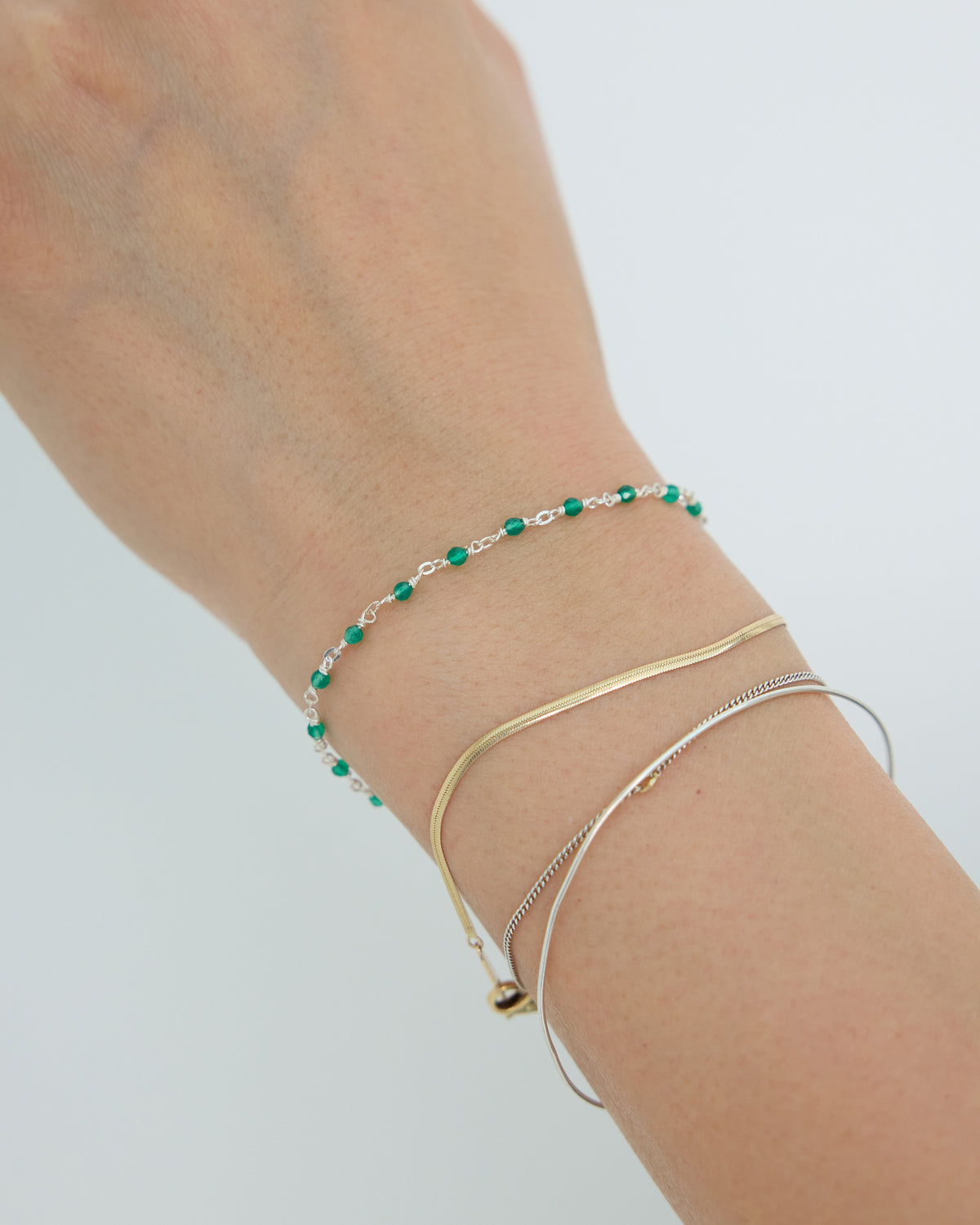 green onyx link bracelet – deep green gemstone color point | HANNA543