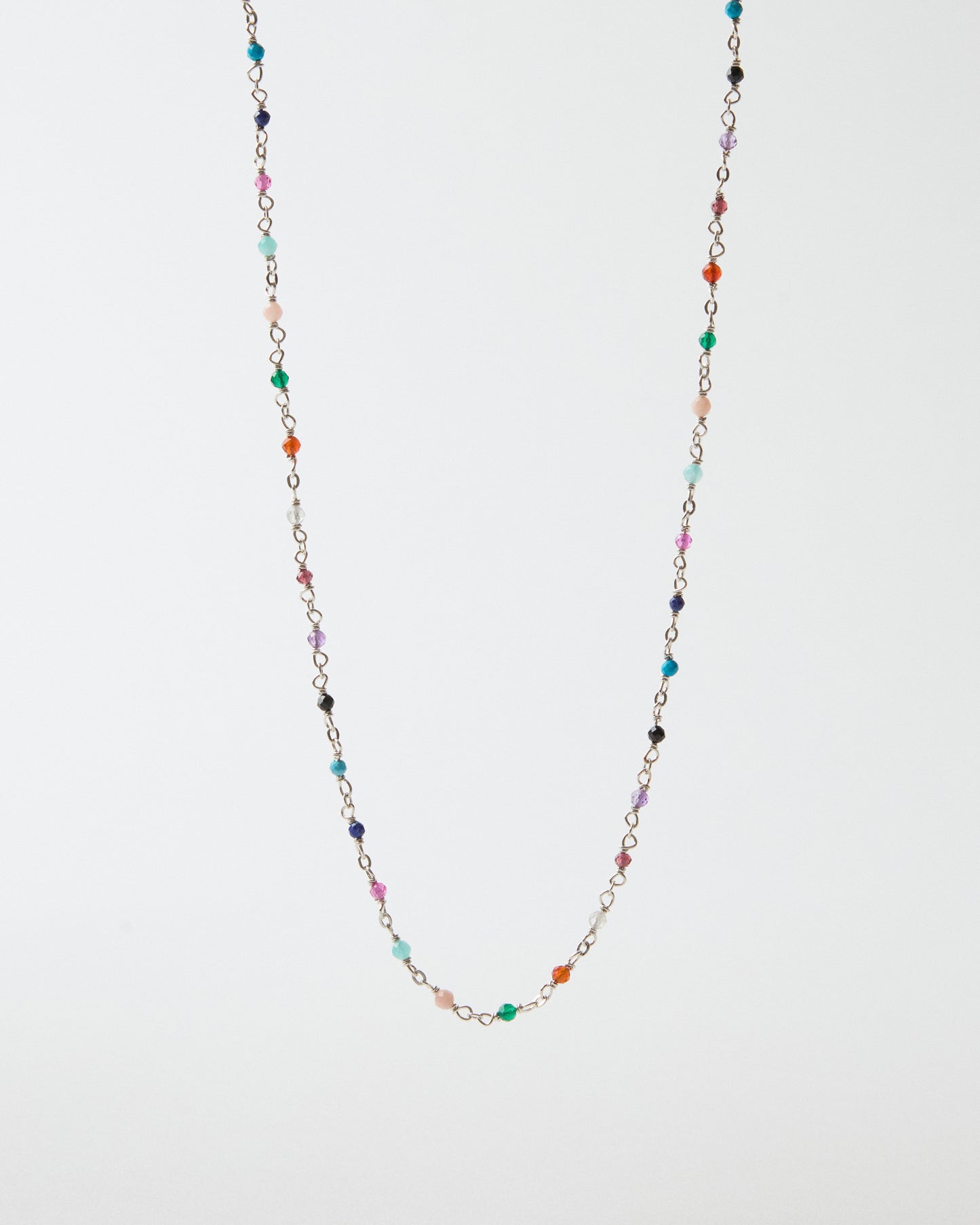 Sterling silver gemstone necklace featuring colorful multicolor bead accents