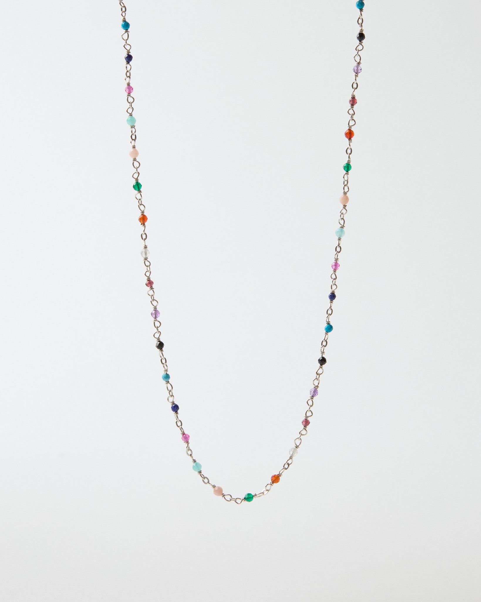 Sterling silver gemstone necklace featuring colorful multicolor bead accents