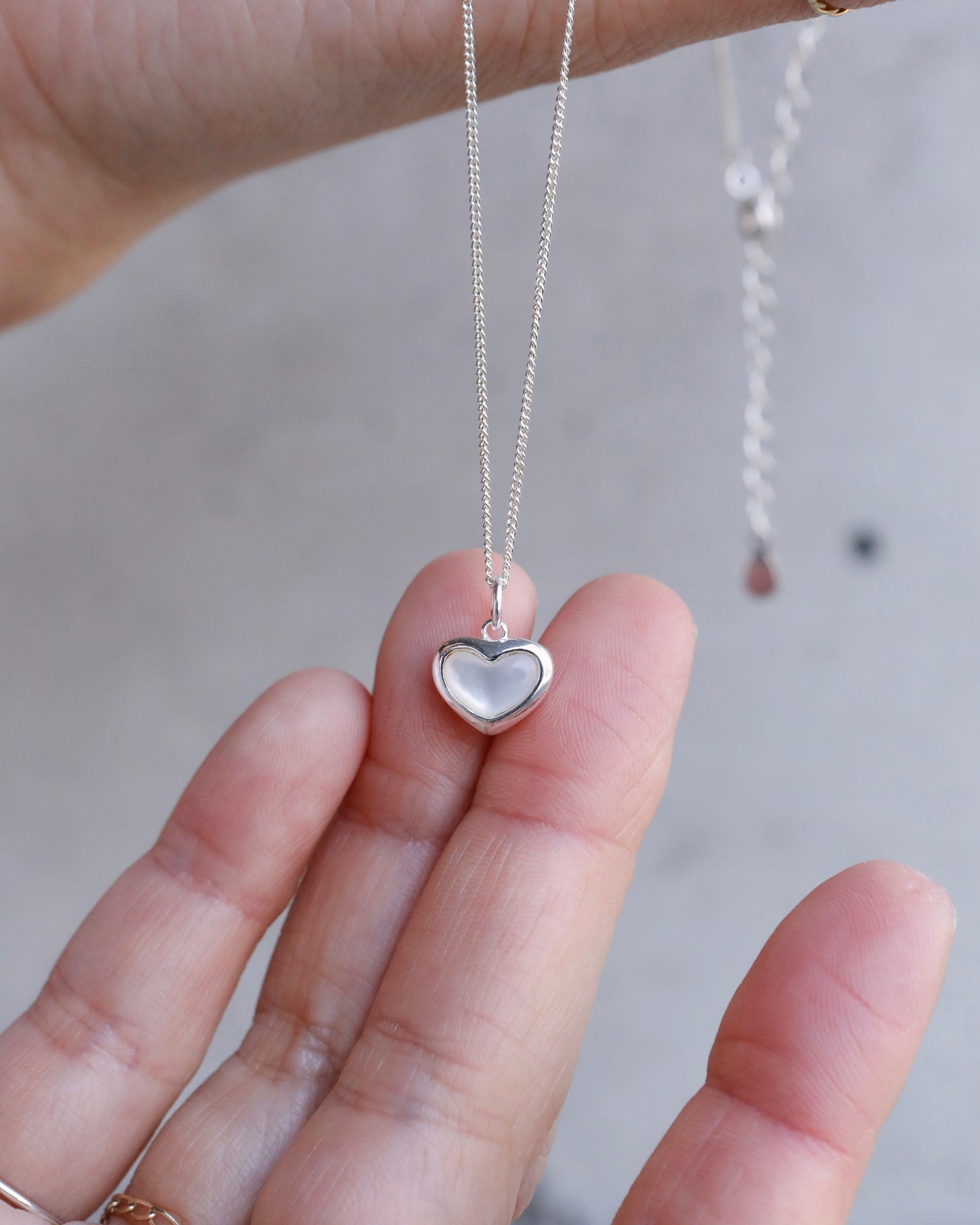everyday silver heart necklace worn close to skin