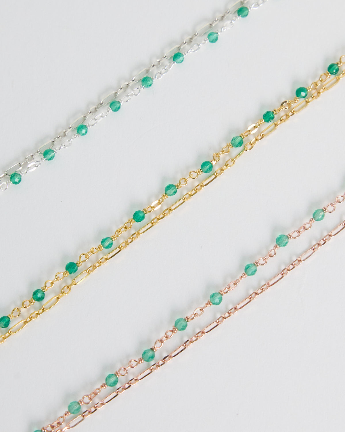 green onyx double link bracelet – deep green gemstone color point | HANNA543