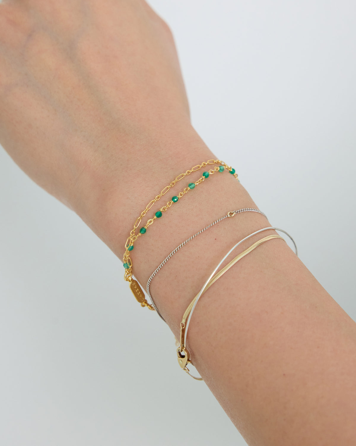 green onyx double link bracelet – green onyx beads on a double sterling silver chain | HANNA543