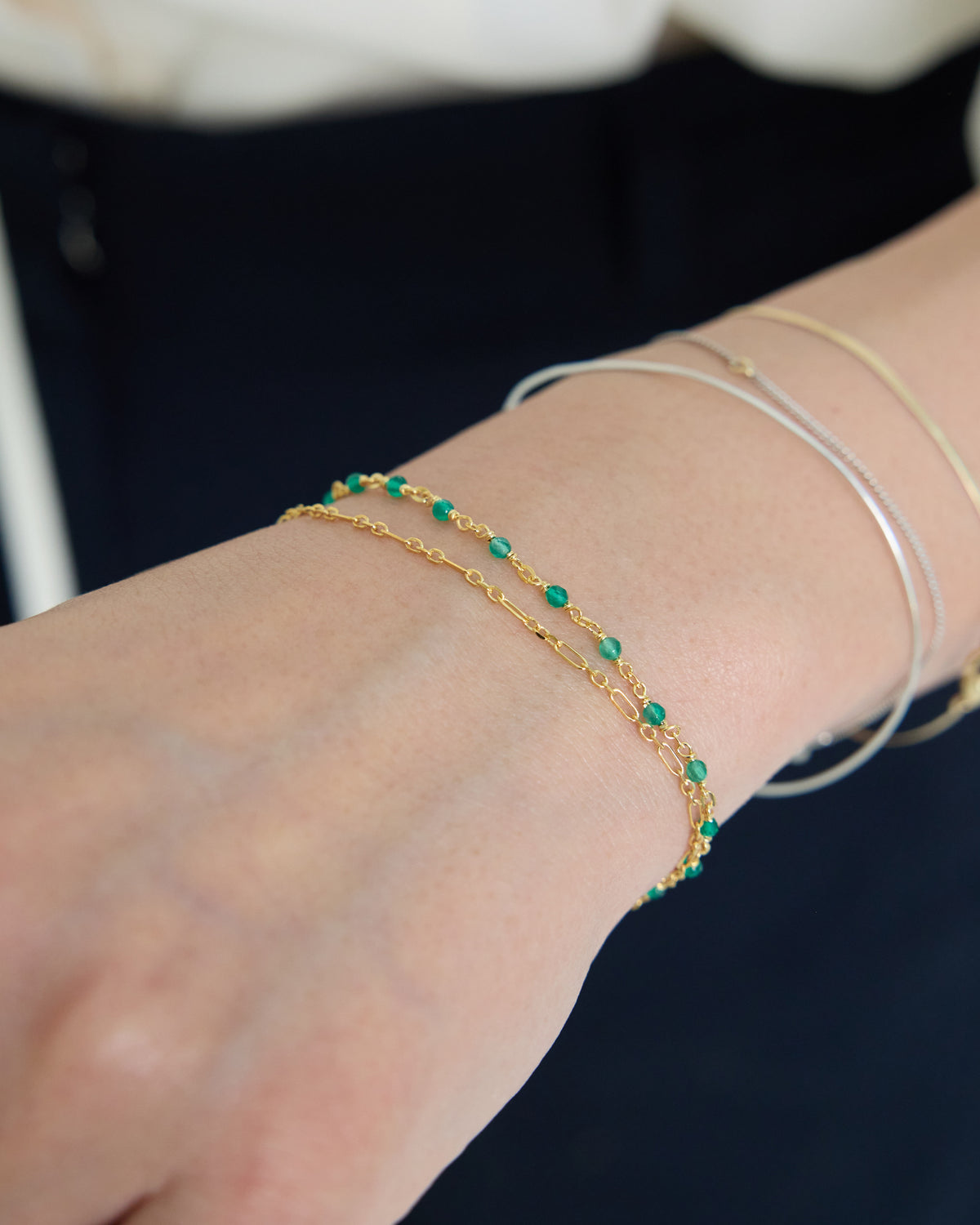 green onyx double link bracelet – a layered double chain look in one bracelet | HANNA543