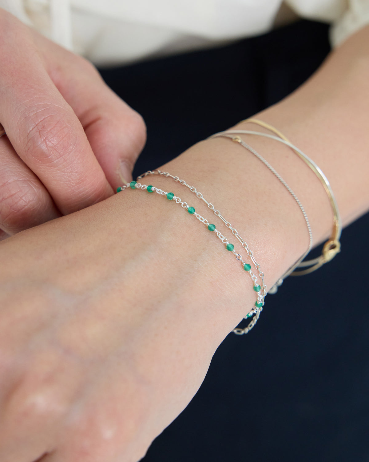 green onyx double link bracelet – deep green gemstone color point | HANNA543