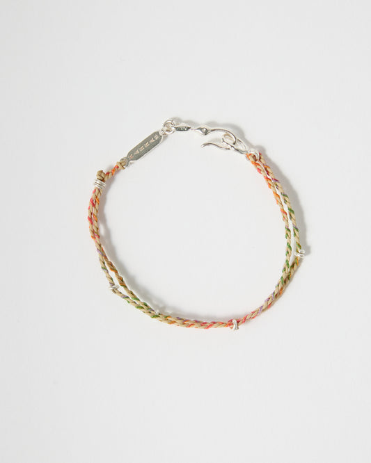 Minimalist woven bracelet with multicolor pastel threads and sterling silver clasp
