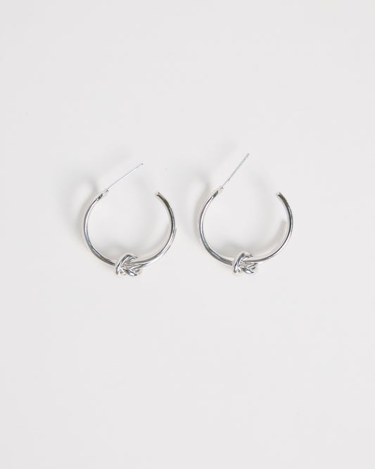 silver knot hoop earrings minimal double hoop design modern clean jewelry everyday silver earrings
