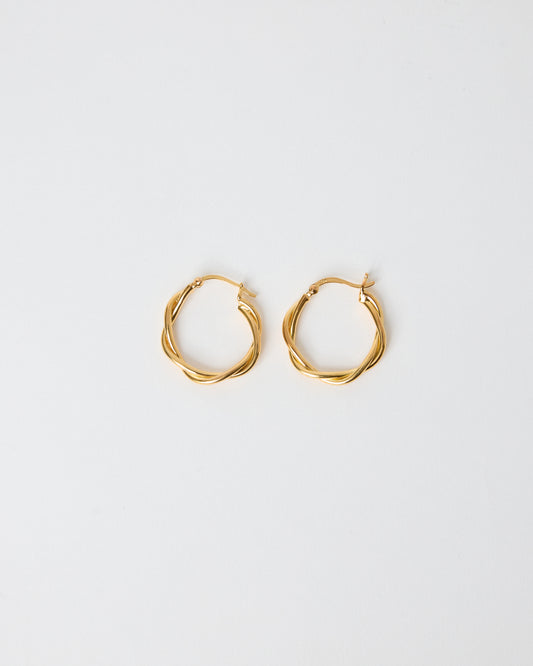 Authentic HANNA543 E324 gold twisted hoop earrings worn by BTS Jimin. Bold 925 sterling gold hoops