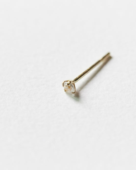 14K solitaire stud – a single clear stone set in solid 14K gold | HANNA543