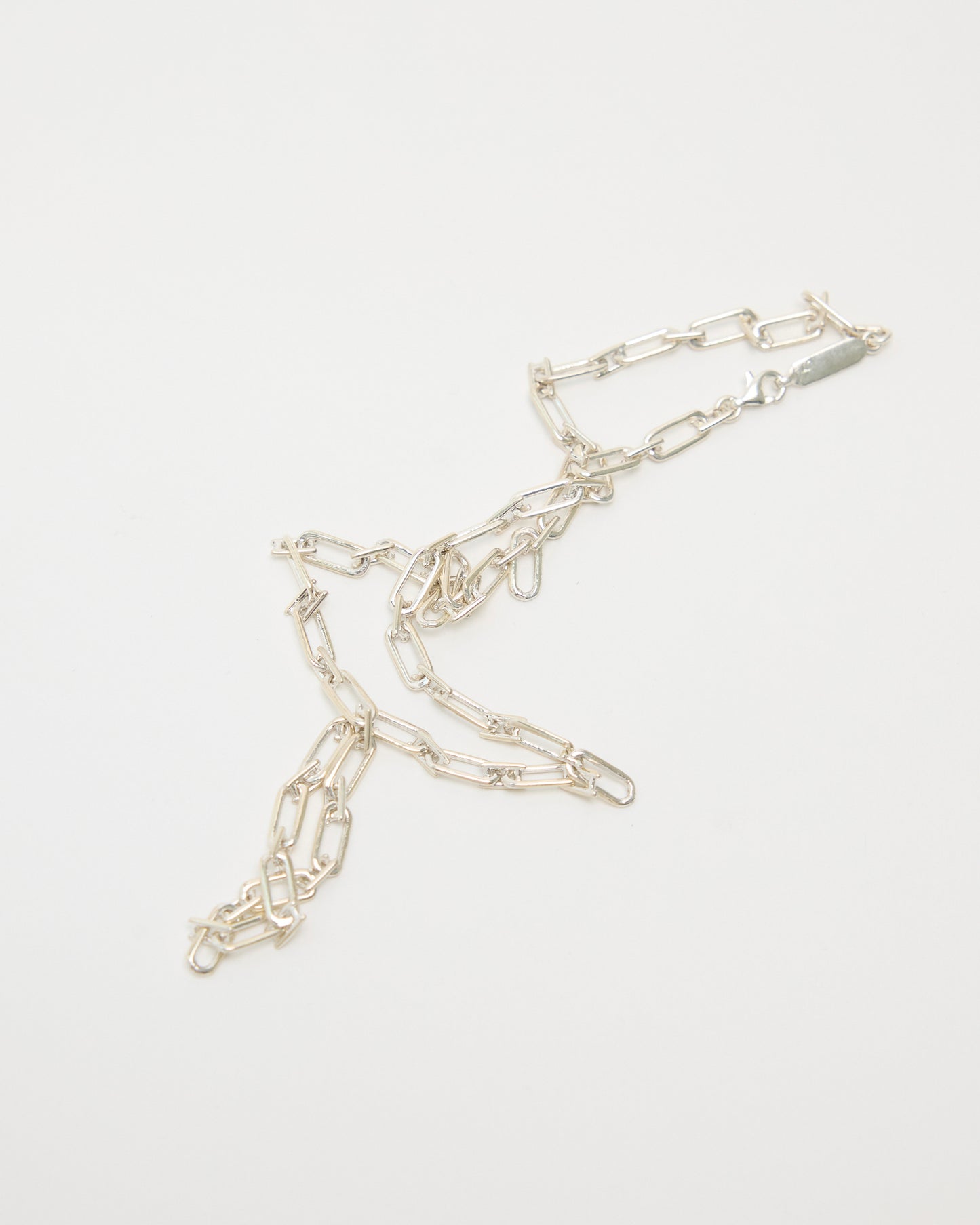 sterling silver chain bracelet and necklace set, rectangular link design, precious metal jewelry, matching chain pieces, contemporary silver accessories