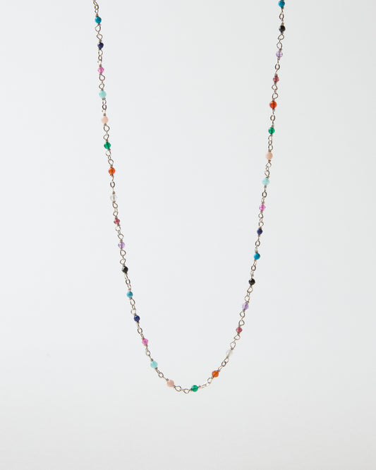 Sterling silver gemstone necklace featuring colorful multicolor bead accents