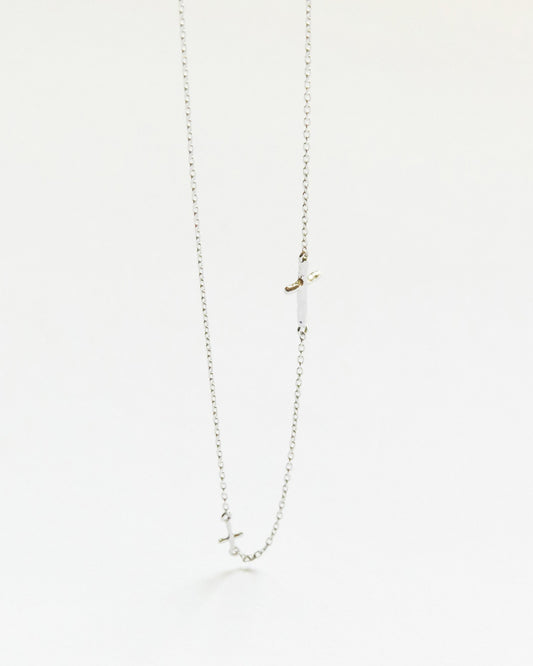 Sterling silver chain necklace with two tiny sideways crosses, hanging – HANNA543 N314 twin cross chain