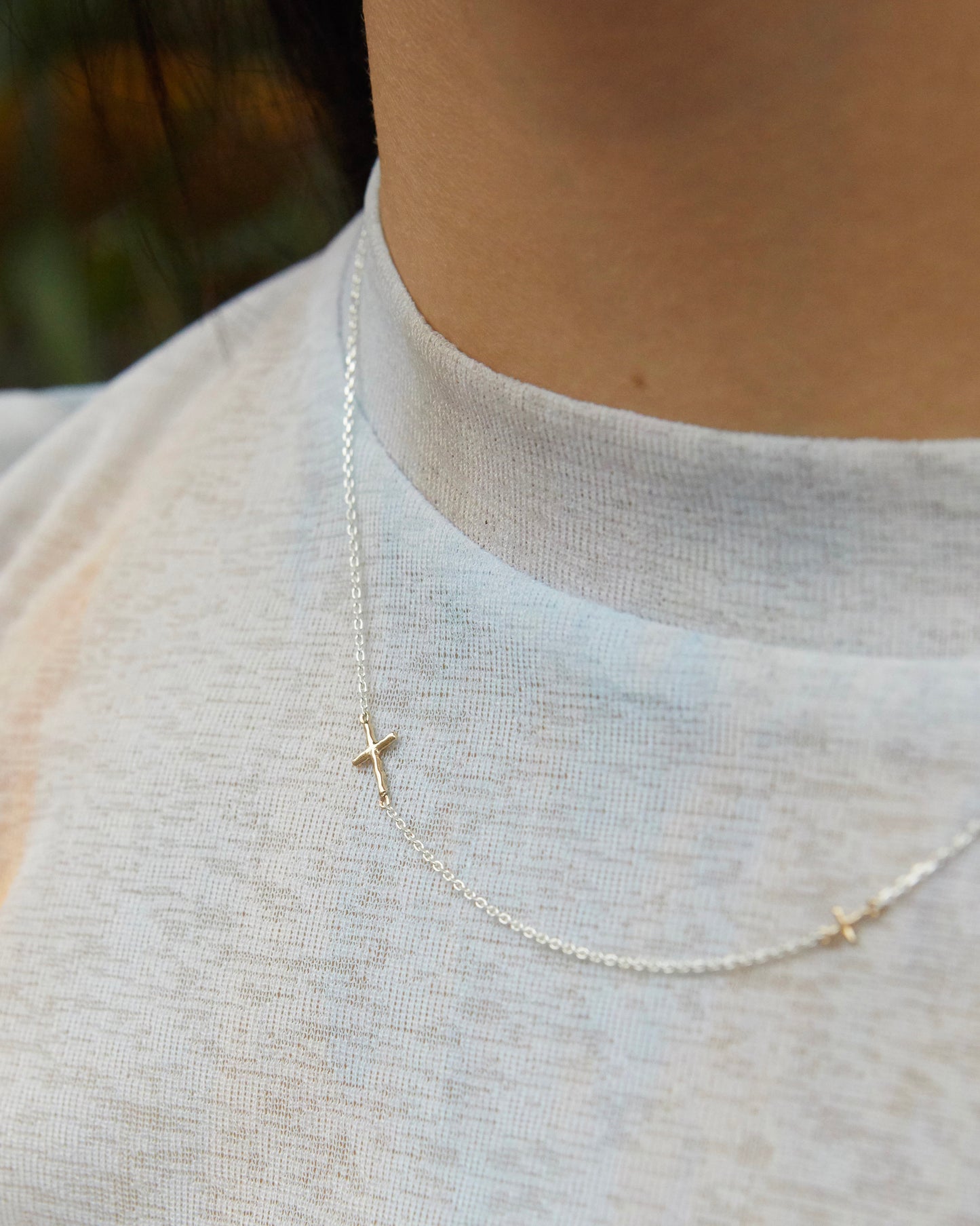 N385 - inner light dual cross necklace *in stock