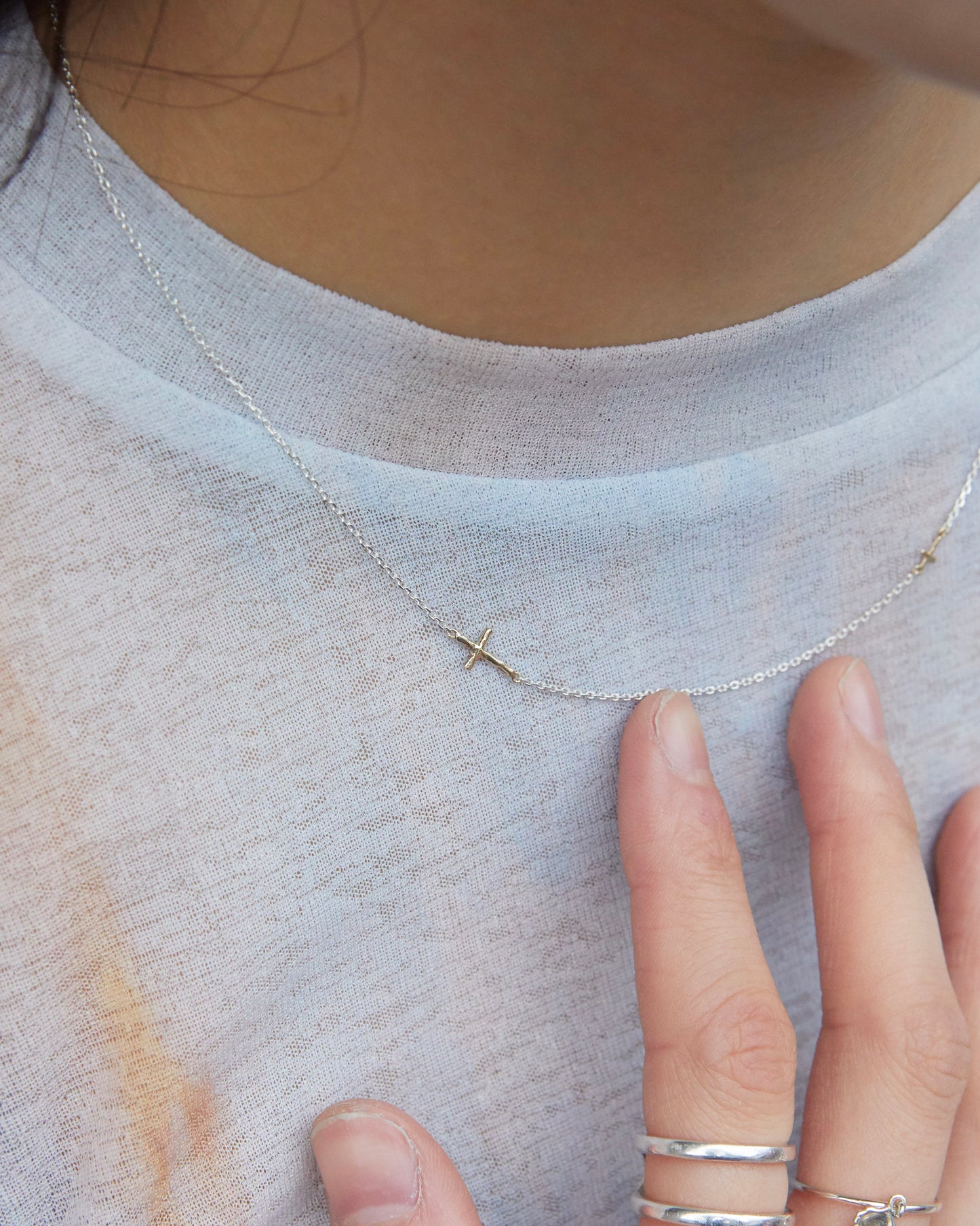 N385 - inner light dual cross necklace *in stock