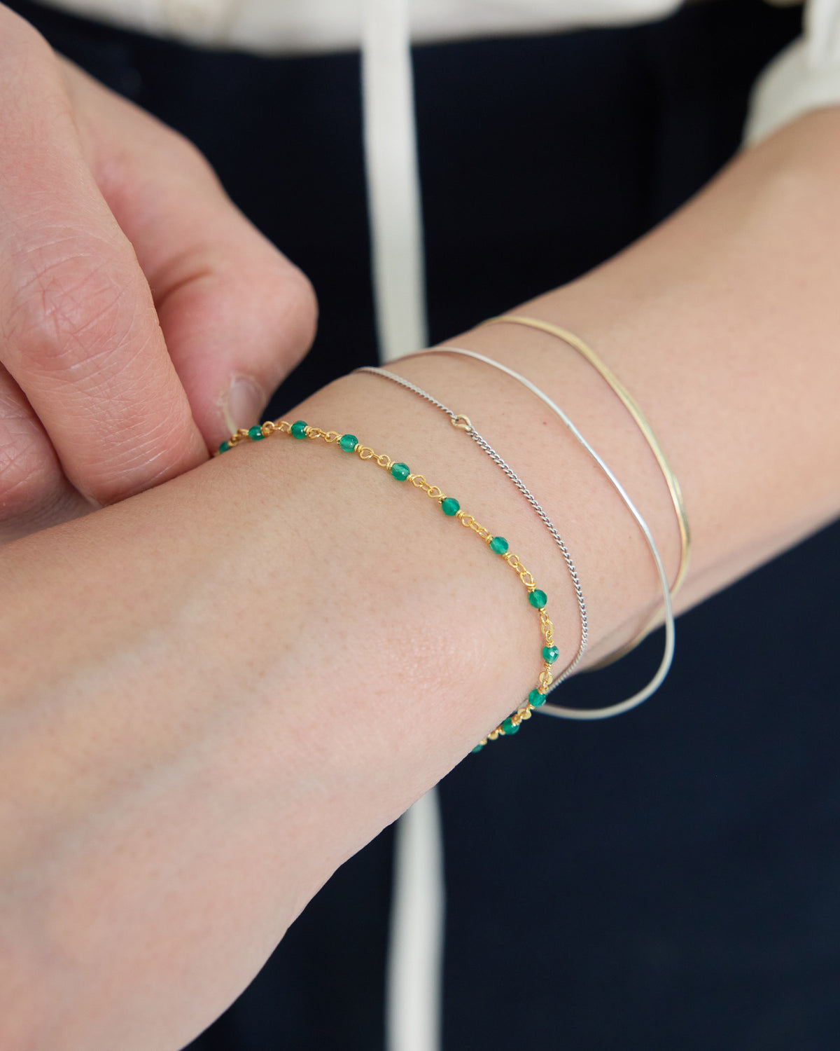 green onyx link bracelet – deep green gemstone color point | HANNA543