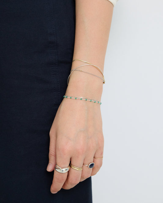 green onyx double link bracelet – green onyx beads on a double sterling silver chain | HANNA543